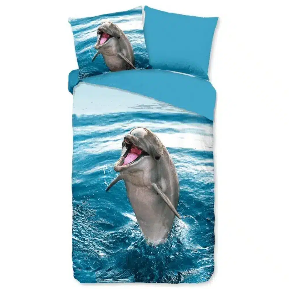 Droomtextiel Dekbedovertrek Kinderen Flipper Dolfijn 140x200/220 cm + 1 Kussensloop - 100% Zacht Katoen