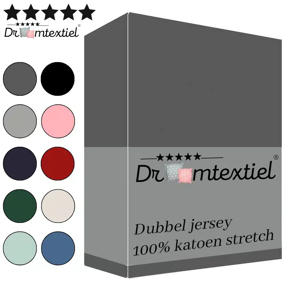 Droomtextiel Dubbel Jersey Hoeslaken Antraciet Tweepersoons 160x200 cm  - 100% Katoen - Hoge Hoek - Heerlijk Zacht - Strijkvrij - Rondom elastiek - Stretch - Dubbel Dikke Kwaliteit
