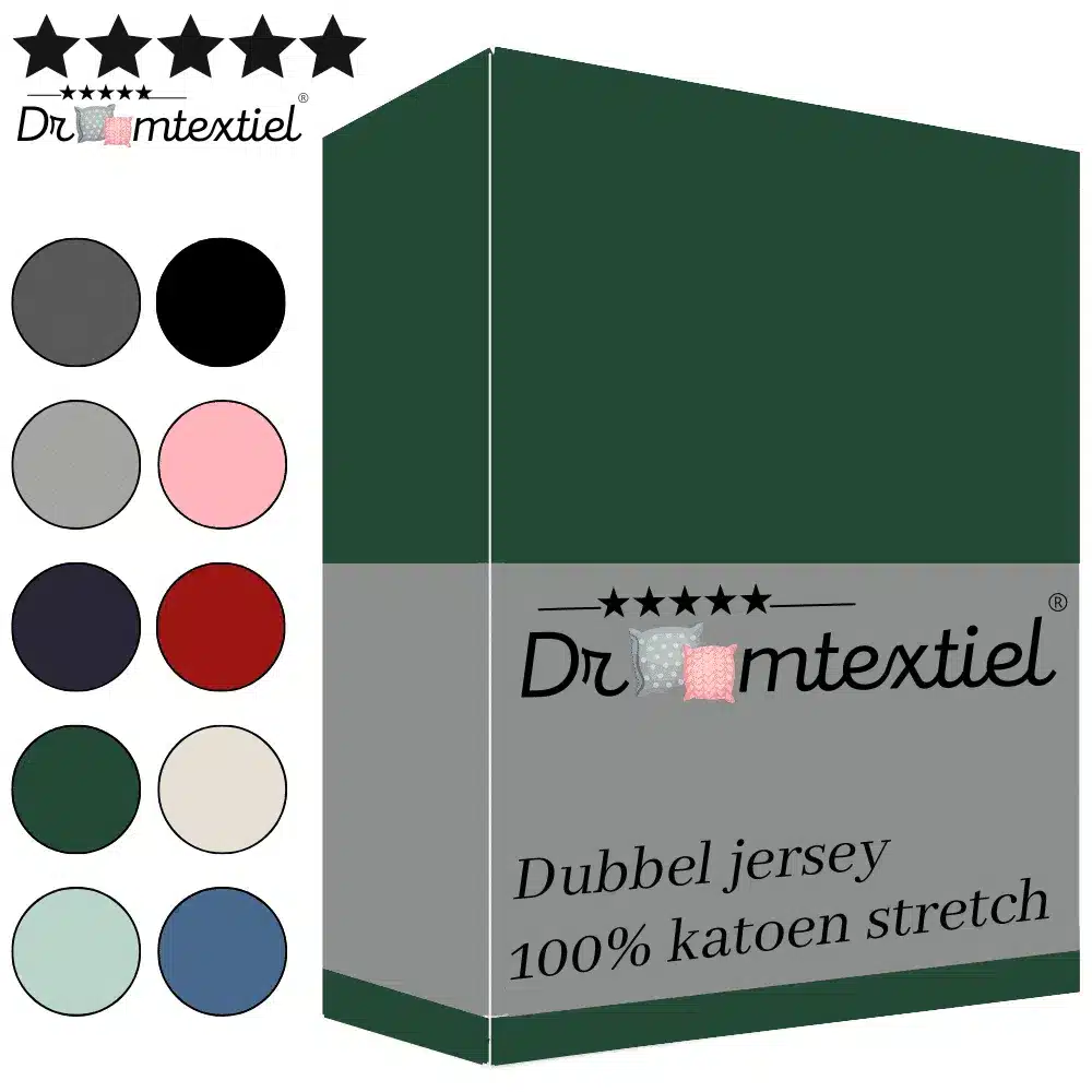 Droomtextiel Dubbel Jersey Hoeslaken Donker Groen Tweepersoons 140x200 cm - 100% Katoen - Hoge Hoek - Heerlijk Zacht -Strijkvrij - Rondom elastiek - Stretch - Dubbel Dikke Kwaliteit