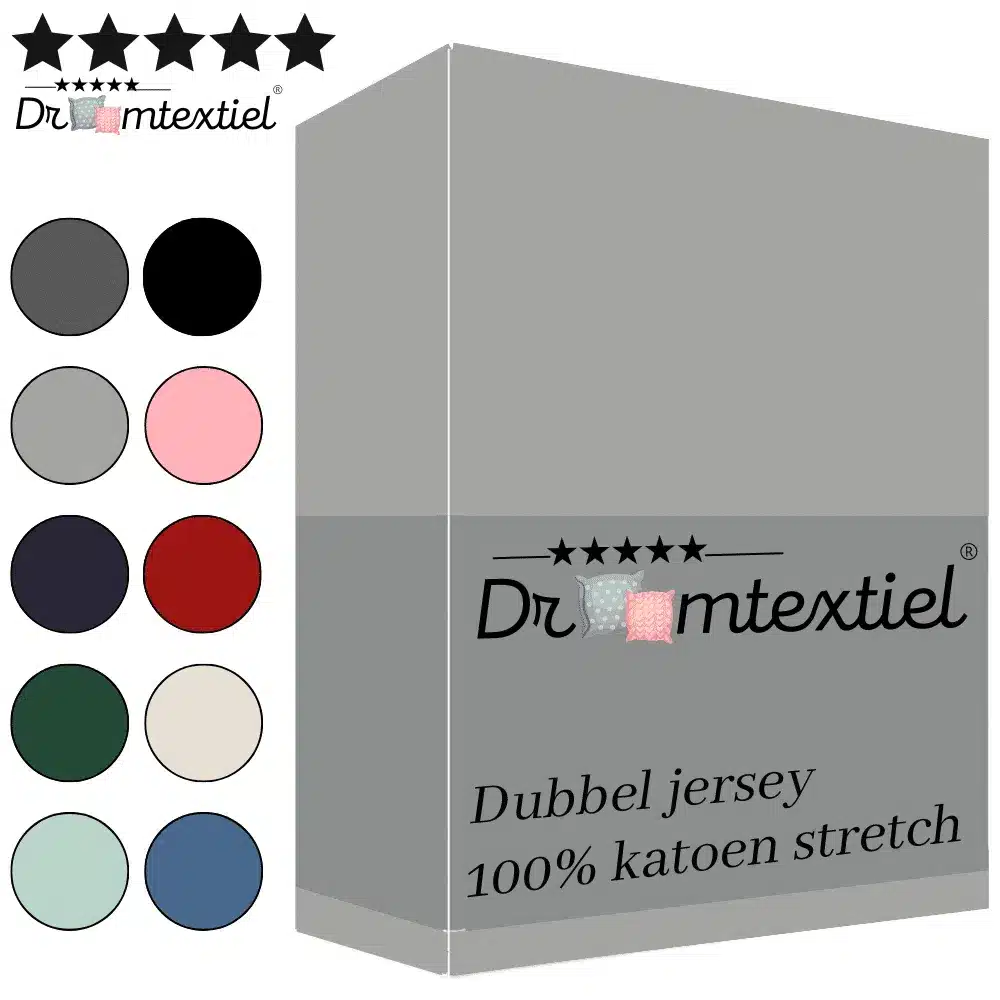 Droomtextiel Dubbel Jersey Hoeslaken Grijs Lits-Jumeaux 160x200 cm - 100% Katoen - Hoge Hoek - Heerlijk Zacht - Strijkvrij - Rondom elastiek - Stretch - Dubbel Dikke Kwaliteit