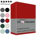 Droomtextiel Dubbel Jersey Hoeslaken Rood Tweepersoons 140x200 cm - 100% Katoen - Hoge Hoek - Heerlijk Zacht -Strijkvrij - Rondom elastiek - Stretch - Dubbel Dikke Kwaliteit