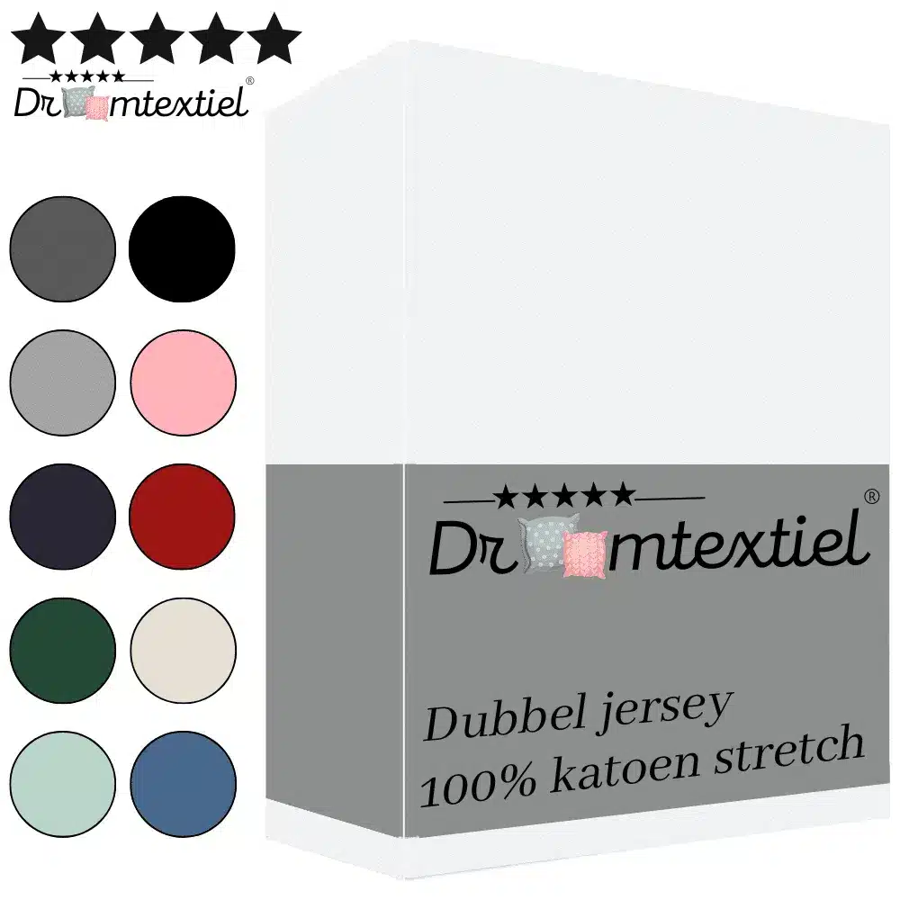 Droomtextiel Dubbel Jersey Hoeslaken Wit Eenpersoons 90x220 cm 100% Katoen - Hoge Hoek - Heerlijk Zacht - Strijkvrij - Rondom elastiek - Stretch - Dubbel Dikke Kwaliteit -
