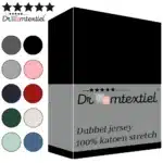 Droomtextiel Dubbel Jersey Hoeslaken Zwart Tweepersoons 140x200 cm - 100% Katoen - Hoge Hoek - Heerlijk Zacht - Strijkvrij - Rondom elastiek - Stretch - Dubbel Dikke Kwaliteit