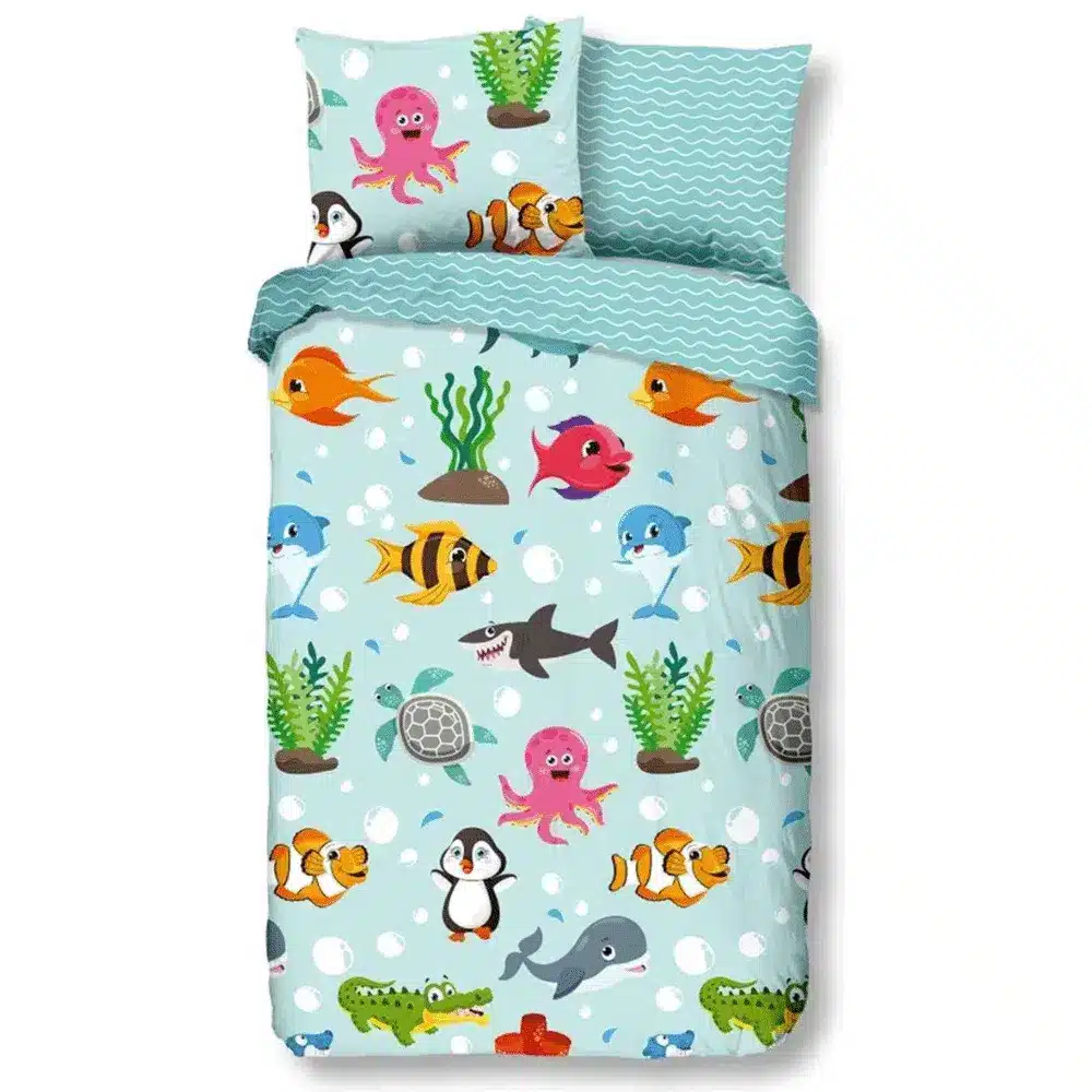 Droomtextiel Kinderdekbedovertrek Zee Wereld  140x200/220cm - 100% Zacht Katoen