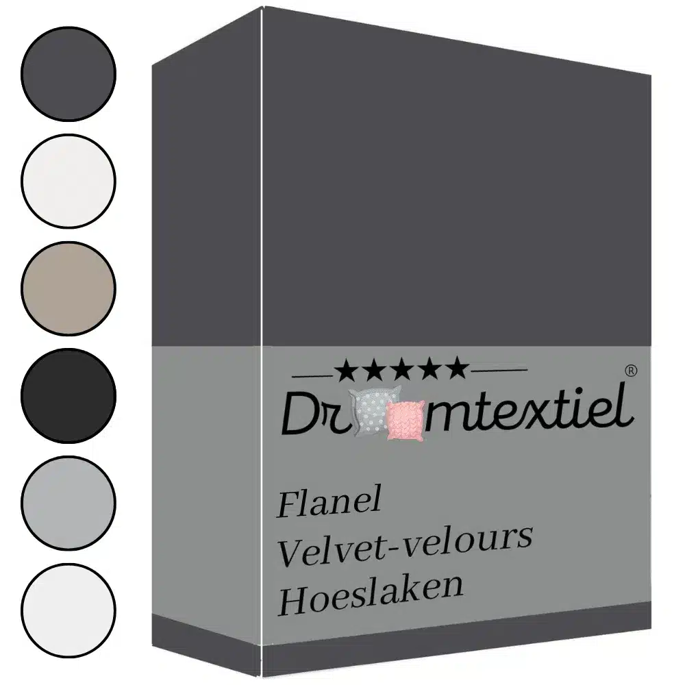 Droomtextiel Zachte Flanel Velvet Velours Hoeslaken Antraciet Lits-Jumeaux 160x200 cm - Hoogwaardige Kwaliteit - Super Zacht