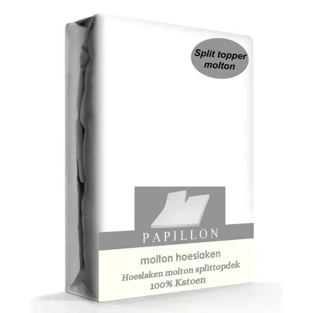 Papillon molton hoeslaken splittopdek - Katoen - Wit - 160x220 cm