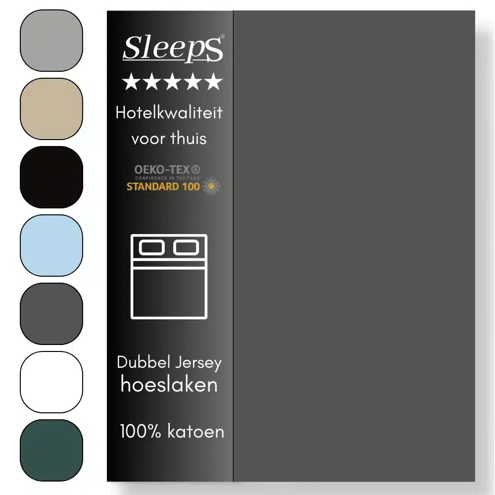 Sleeps Luxe Dubbel Jersey Hoeslaken Antraciet - 180 x 200/220 cm - 100% Hoogwaardige Katoen - Hoge Hoek - Perfecte Pasvorm