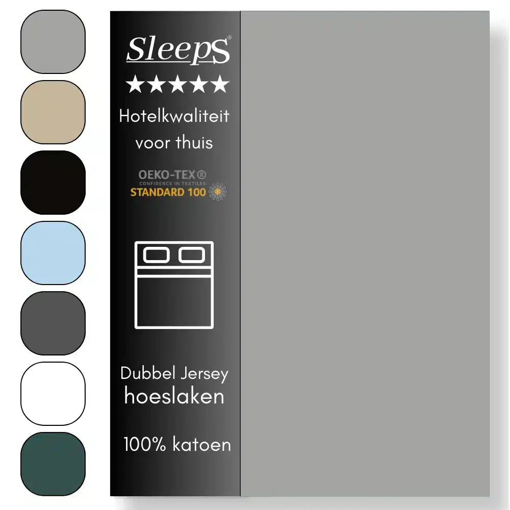 Sleeps Luxe Dubbel Jersey Hoeslaken Grijs - 90 x 220 cm - 100% Hoogwaardige Katoen - Hoge Hoek - Perfecte Pasvorm