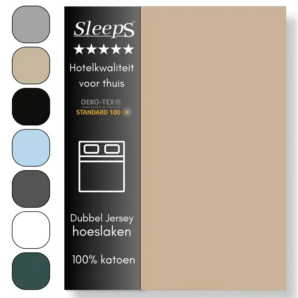 Sleeps Luxe Dubbel Jersey Hoeslaken Zand - 90 x 220 cm - 100% Hoogwaardige Katoen - Hoge Hoek - Strijkvrij