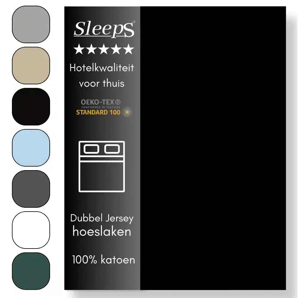 Sleeps Luxe Dubbel Jersey Hoeslaken Zwart - 140 x 200 cm - 100% Hoogwaardige Katoen - Hoge Hoek - Strijkvrij