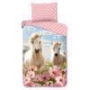 Good Morning Kinderdekbedovertrek Paarden met bloemen Roze - 140x200/220 cm - Katoen